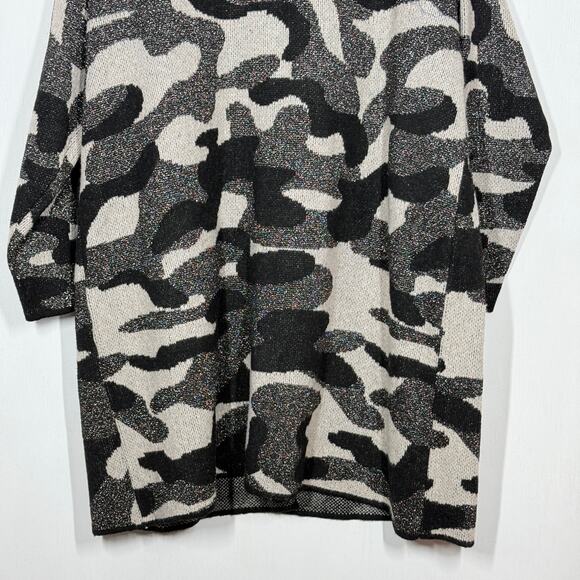 Nine West Duster Cardigan Plus Size 3X Black Silver Metallic Camo Open Front - Picture 8 of 11